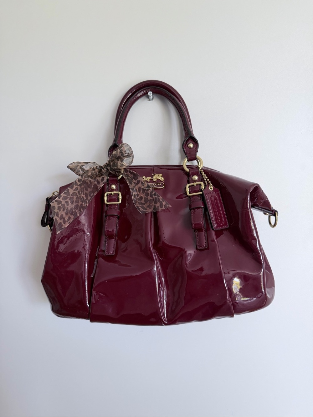 Coach Madison Patent Leather Shoulder Satchel in Burgundy